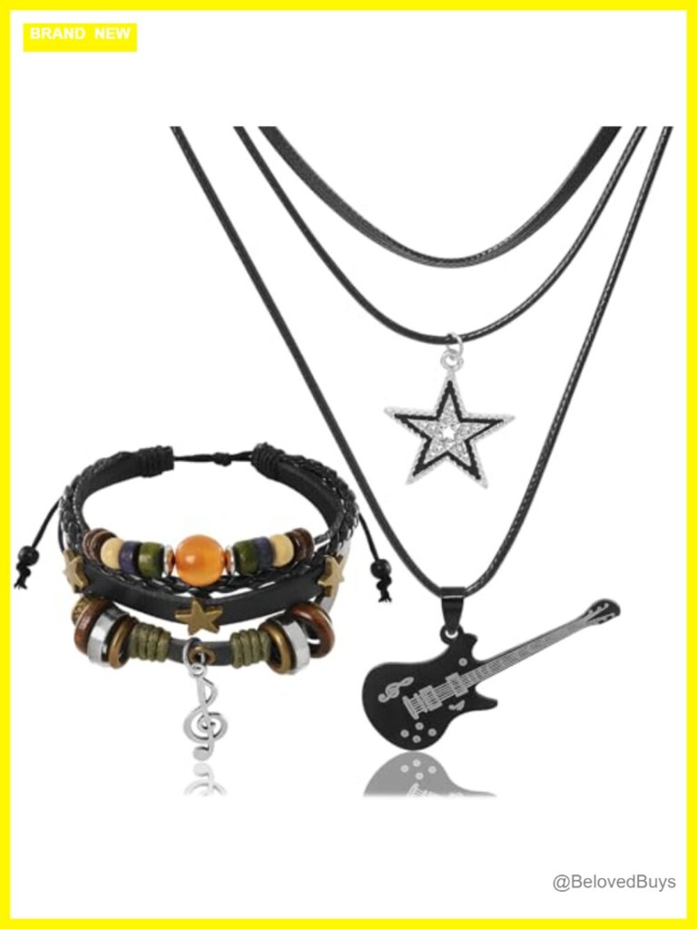 Multilayer Star Necklace Leather Bracelet Set Gothic Punk Y2K